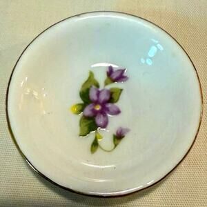 Mini Bone China Bowl • Handpainted • Japan • Gold Rim • Purple Floral • 2”
